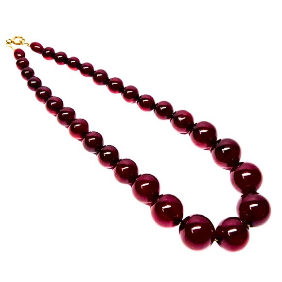 Vintage Cherry Bakelite Graduate Bead Necklace 1/20-12K Chain 15" - Picture 4 of 9